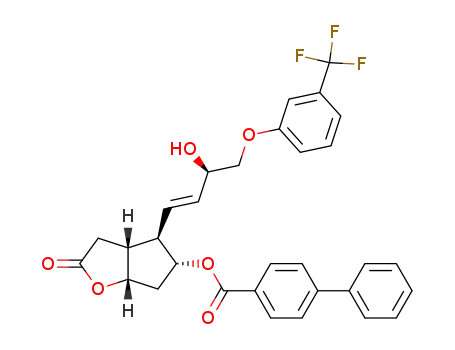 Molecular Structure of 114488-91-4 ([1,1'-Biphenyl]-4-carboxylic acid, (3aR,4R,5R,6aS)-hexahydro-4-[(1E,3R)-3-hydroxy-4-[3-(trifluoromethyl)phenoxy]-1-buten-1-yl]-2-oxo-2H-cyclopenta[b]furan-5-yl ester)