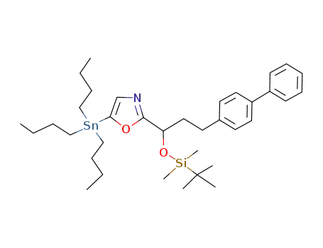 Molecular Structure of 1012330-00-5 (2-(3-(biphenyl-4-yl)-1-(tert-butyldimethylsilyloxy)propyl)-5-(tributylstannyl)oxazole)