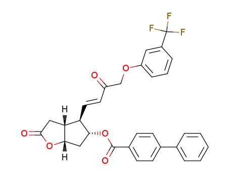 Molecular Structure of 122921-57-7 ([1,1'-Biphenyl]-4-carboxylic acid hexahydro-2-oxo-4-[3-oxo-4-[3-(trifluoromethyl)phenoxy]-1-buten-1-yl]-2H-cyclopenta[b]furan-5-yl ester)