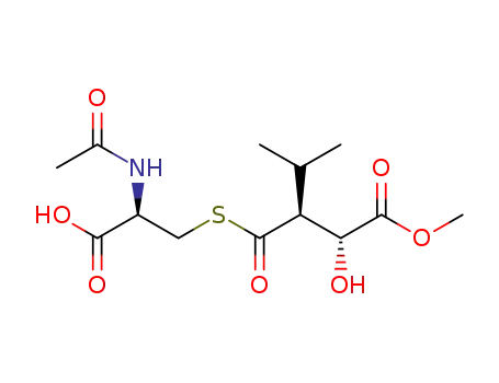 Molecular Structure of 1222442-92-3 (2-acetamido-3-(3-hydroxy-2-isopropyl-4-methoxy-4-oxobutanoylthio)propanoic acid)