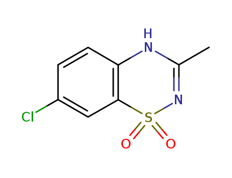 364-98-7,DIAZOXIDE,4H-1,2,4-Benzothiadiazine,7-chloro-3-methyl-, 1,1-dioxide (7CI); 3-Methyl-7-chloro-1,2,4-benzothiadiazine1,1-dioxide; 7-Chloro-3-methyl-2H-1,2,4-benzothiadiazine 1,1-dioxide;Diazoxide; Dizoxide; Eudemine injection; Hyperstat; Hypertonalum; Mutabase; NSC64198; NSC 76130; Proglicem; Proglycem; SRG 95213; Sch 6783