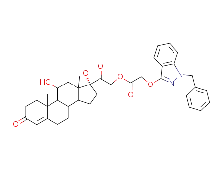 Molecular Structure of 53716-43-1 (11beta,17-dihydroxypregn-4-ene-3,20-dione 21-[(1-benzyl-1H-indazol-3-yl)oxy]acetate)