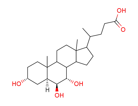 Molecular Structure of 6830-03-1 ((3a,5b,6a,7b)-3,6,7-trihydroxy-Cholan-24-oic acid)