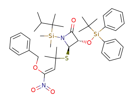 Molecular Structure of 128971-94-8 ((3S,4R)-3-<(tert-Butyldiphenylsilyl)oxy>-1-<(2,3-dimethyl-2-butyl)dimethylsilyl>-4-<<4-(benzyloxy)-2-methyl-4-nitro-3(Z)-buten-2-yl>thio>-2-azetidinone)