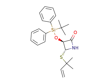 Molecular Structure of 128971-90-4 ((3S,4R)-3-<(tert-Butyldiphenylsilyl)oxy>-4-<(2-methyl-3-buten-2-yl)thio>-2-azetidinone)