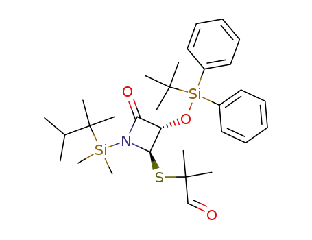 Molecular Structure of 128971-92-6 ((3S,4R)-3-<(tert-Butyldiphenylsilyl)oxy>-1-<(2,3-dimethyl-2-butyl)dimethylsilyl>-4-<(2-methyl-3-oxo-2-propyl)thio>-2-azetidinone)