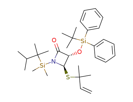 Molecular Structure of 128971-91-5 ((3S,4R)-3-<(tert-Butyldiphenylsilyl)oxy>-1-<(2,3-dimethyl-2-butyl)dimethylsilyl>-4-<(2-methyl-3-buten-2-yl)thio>-2-azetidinone)