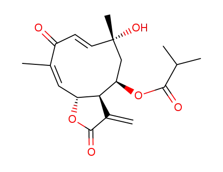 Molecular Structure of 59979-56-5 ((4R,6R,7E,10Z)-2,3,3aβ,4,5,6,9,11aα-Octahydro-3-methylene-6-hydroxy-2,9-dioxo-4-(2-methylpropanoyloxy)-6,10-dimethylcyclodeca[b]furan)
