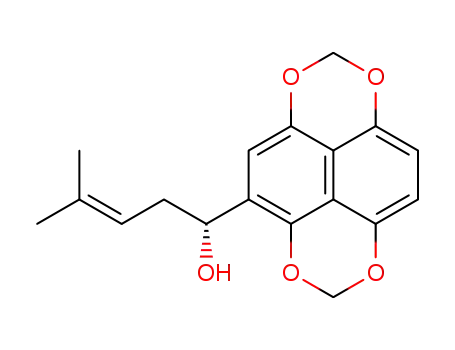Molecular Structure of 206996-08-9 ((R)-4-Methyl-1-(1,3,6,8-tetraoxa-pyren-4-yl)-pent-3-en-1-ol)