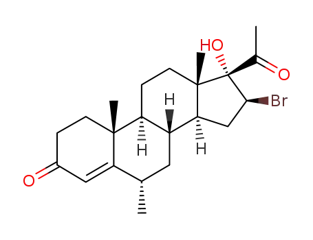 Molecular Structure of 115459-59-1 (16β-bromo-17-hydroxy-6α-methyl-pregn-4-ene-3,20-dione)