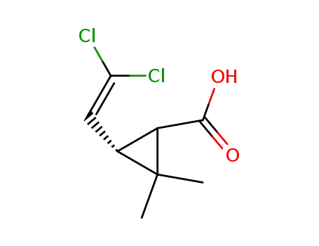 Molecular Structure of 55701-06-9 ((1R,3R)-3-(2,2-dichloroethenyl)-2,2-dimethylcyclopropanecarboxylic acid)