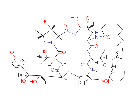 54651-05-7,Echinocandin B,A 30912 factor A;Antibiotic A 22082;Antibiotic A 30912factor A;Antibiotic A 30912A;Antibiotic SL 7810;Antibiotic SL 7810F;L-Proline,(4R,5R)-4,5-dihydroxy-N2-(1-oxo-9,12-octadecadienyl)-L-ornithyl-L-threonyl-trans-4-hydroxy-L-prolyl-(S)-4-hydroxy-4-(4-hydroxyphenyl)-L-threonyl-L-threonyl-3-hydroxy-4-methyl-,cyclic (6?;1)-peptide, [1(Z,Z),6(2a,3b,4b)]-;[1(Z,Z),6(2a,3b,4b)]-(4R,5R)-4,5-Dihydroxy-N2-(1-oxo-9,12-octadecadienyl)-L-ornithyl-L-threonyl-trans-4-hydroxy-L-prolyl-(S)-4-hydroxy-4-(4-hydroxyphenyl)-L-threonyl-L-threonyl-3-hydroxy-4-methyl-L-prolinecyclic (6?;1)-peptide;