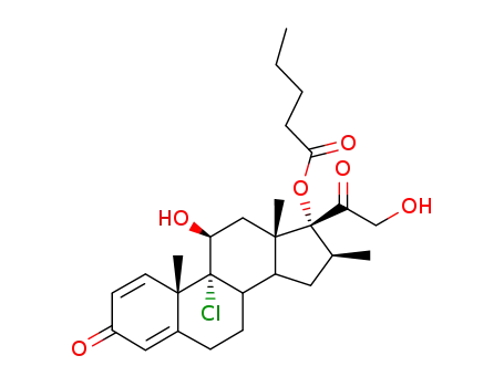 Molecular Structure of 52619-18-8 (9-Chloro-11beta,17,21-trihydroxy-16beta-methylpregna-1,4-diene-3,20-dione 17-valerate)