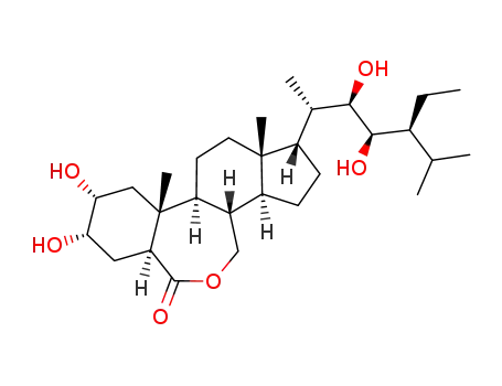 Molecular Structure of 82373-95-3 ((22R,23R,24S)-2α,3α,22,23-tetrahydroxy-24-ethyl-B-homo-7-oxa-5α-cholestan-6-one)