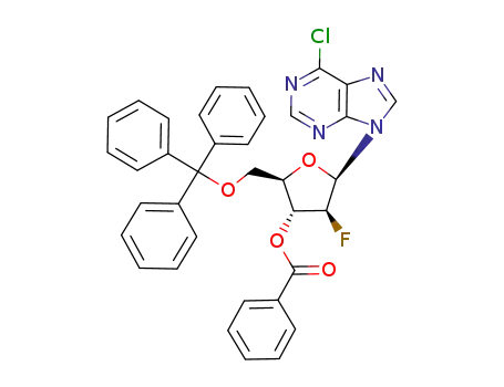 Molecular Structure of 234436-49-8 (9H-Purine, 9-[3-O-benzoyl-2-deoxy-2-fluoro-5-O-(triphenylmethyl)-β-D-arabinofuranosyl]-6-chloro-)