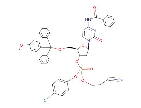 Molecular Structure of 89480-27-3 (3'-Cytidylic acid,
N-benzoyl-2'-deoxy-5'-O-[(4-methoxyphenyl)diphenylmethyl]-,
4-chlorophenyl 2-cyanoethyl ester)