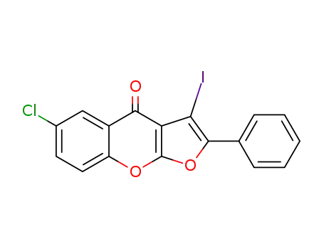 Molecular Structure of 1279109-10-2 (6-chloro-3-iodo-2-phenyl-4H-furo[2,3-b]benzopyran-4-one)