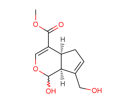 6902-77-8,1,4a,5,7a-Tetrahydro-1-hydroxy-7-(hydroxymethyl)-cyclopenta(c)pyran-4-carboxylic acid methyl ester,Cyclopenta[c]pyran-4-carboxylicacid, 1,4a,5,7a-tetrahydro-1-hydroxy-7-(hydroxymethyl)-, methyl ester, [1R-(1a,4aa,7aa)]-;Cyclopenta[c]pyran-4-carboxylic acid, 1,4aa,5,7aa-tetrahydro-1-hydroxy-7-(hydroxymethyl)-, methyl ester (8CI);Genipin(6CI);(+)-Genipin;