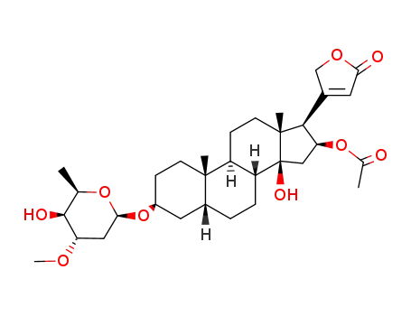Molecular Structure of 508-22-5 (Card-20(22)-enolide,16-(acetyloxy)-3-[(2,6- dideoxy-3-O-methyl-â-D-lyxohexopyranosyl) oxy]-14-hydroxy-,(3â,5â,16â)- )