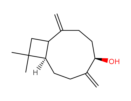 Molecular Structure of 19431-80-2 (Bicyclo[7.2.0]undecan-5-ol, 10,10-dimethyl-2,6-bis(methylene)-,
(1S,5S,9R)-)