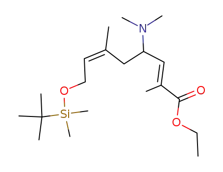 Molecular Structure of 181053-71-4 ((2E,6Z)-8-(tert-Butyl-dimethyl-silanyloxy)-4-dimethylamino-2,6-dimethyl-octa-2,6-dienoic acid ethyl ester)