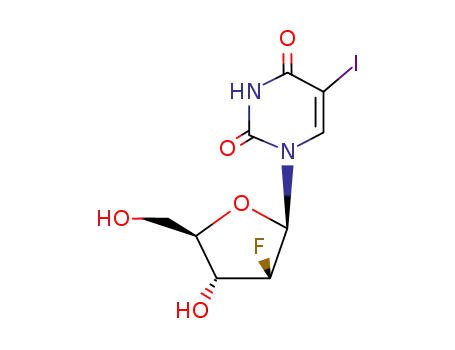 Molecular Structure of 69123-98-4 (1-[(2R,3S,4R,5R)-3-Fluoro-4-hydroxy-5-(hydroxymethyl)oxolan-2-yl]-5-iodopyrimidine-2,4-dione)