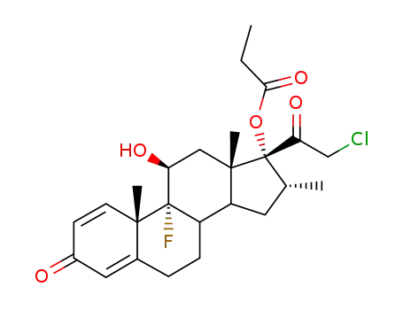 Molecular Structure of 25122-52-5 (21-Chloro-9-fluoro-11β,17-dihydroxy-16α-Methylpregna-1,4-diene-3,20-dione 17-Propionate)
