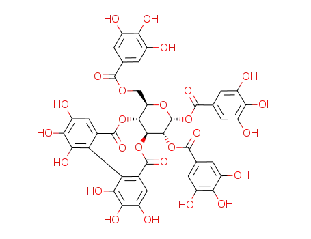 Molecular Structure of 81956-07-2 (8,9,10,11,12,13-hexahydroxy-6,15-dioxo-1-{[(3,4,5-trihydroxybenzoyl)oxy]methyl}-3,4,4a,6,15,16a-hexahydro-1H-dibenzo[f,h]pyrano[3,4-b][1,4]dioxecine-3,4-diyl bis(3,4,5-trihydroxybenzoate))