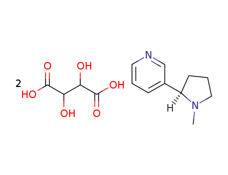 65-31-6,Nicotine ditartrate,Tartrate de nicotine;Pyridine, 3-(1-methyl-2-pyrrolidinyl)-, (S)-, (R-(R*,R*))-2,3-dihydroxybutanedioate (1:2) (9CI);Nicotine-D-bitartrate;Nicotine dihydrogen ditartrate;NICOTINE TARTRATE (1:2);(S)-3-(1-METHYL-2-PYRROLIDINYL-PYRIDINE (R)-(R,R))-2,3-DIHYDROXYBUTANEDIOATE (1:2);(?)-NICOTINE HYDROGEN TARTRATE;NICOTINE TARTRATE (DOT);TARTRATE de NICOTINE (FRENCH);NICOTINE BI-L-(+)-TARTRATE  98.0+% T;Nikotinbitartrat [German];Nicotine bitartrate;Nicotine;Pyridine, 3- (1-methyl-2-pyrrolidinyl)-, (S)-, [R-(R*,R*)]-2, 3-dihydroxybutanedioate (1:2);Nicotine acid tartrate;(2S) 3-(1-Methyl-pyrrolidin-2-yl)-pyridine;Nicotine, tartrate (1:2);NICOTINE TARTRATE;Tartrate de nicotine [French];Nicotine hydrogen tartarate;Nicotine tartrate (VAN);(-)-Nicotine hydrogen tartrate;(2R,3R)-2,3-dihydroxybutanedioic acid; 3-(1-methylpyrrolidin-2-yl)pyridine;Nicotine tartrate [UN1659]  [Poison];Pyridine, 3- (1-methyl-2-pyrrolidinyl)-, (S)-, [R-(R,R)]-2, 3-dihydroxybutanedioate (1:2);Nicotine hydrogen tartrate;54-11-5;Nicotine tartrate dihydrate;3-[(2S)-1-methylpyrrolidin-2-yl]pyridine;Pyridine, 3-(1-methyl-2-pyrrolidinyl)-, (S)-, (R-(R*,R*))-2,3-dihydroxybutanedioate (1:2);