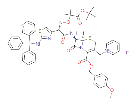 1-[(6R,7R)-7-{2-[(Z)-1-tert-Butoxycarbonyl-1-methyl-ethoxyimino]-2-[2-(trityl-amino)-thiazol-4-yl]-acetylamino}-2-(4-methoxy-benzyloxycarbonyl)-8-oxo-5-thia-1-aza-bicyclo[4.2.0]oct-2-en-3-ylmethyl]-pyridinium; iodide