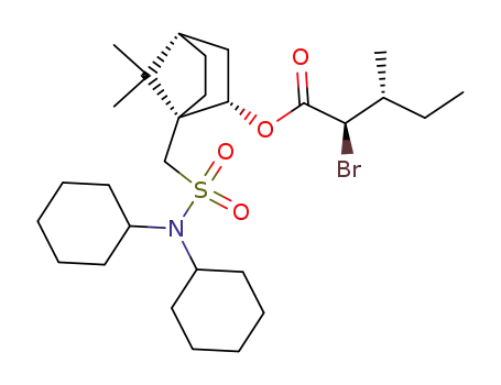 Molecular Structure of 106749-11-5 ((2R,3R)-2-Bromo-3-methyl-pentanoic acid (1R,2S,4S)-1-[(dicyclohexylsulfamoyl)-methyl]-7,7-dimethyl-bicyclo[2.2.1]hept-2-yl ester)