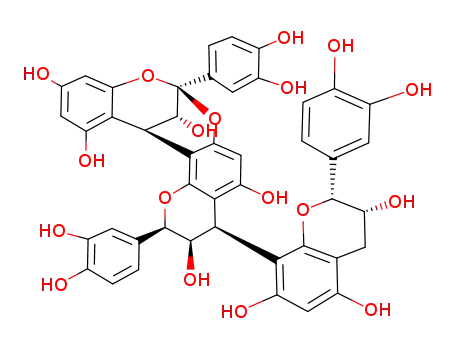 Molecular Structure of 139975-02-3 (8,14-Methano-2H,14H-1-benzopyrano[7,8-d][1,3]benzodioxocin-3,5,11,13,15-pentol,2,8-bis(3,4-dihydroxyphenyl)-4-[(2R,3R)-2-(3,4-dihydroxyphenyl)-3,4-dihydro-3,5,7-trihydroxy-2H-1-benzopyran-8-yl]-3,4-dihydro-,(2R,3R,4R,8S,14R,15R)- (9CI))