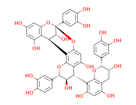 114612-77-0,8,14-Methano-2H,14H-[1,3]benzodioxocino[4,5-h]-1-benzopyran-3,5,11,13,15-pentol,2,8-bis(3,4-dihydroxyphenyl)-4-[(2R,3R)-2-(3,4-dihydroxyphenyl)-3,4-dihydro-3,5,7-trihydroxy-2H-1-benzopyran-8-yl]-3,4-dihydro-,(2S,3R,4S,8S,14R,15R)-,8,14-Methano-2H,14H-1-benzopyrano[7,8-d][1,3]benzodioxocin-3,5,11,13,15-pentol,2,8-bis(3,4-dihydroxyphenyl)-4-[(2R,3R)-2-(3,4-dihydroxyphenyl)-3,4-dihydro-3,5,7-trihydroxy-2H-1-benzopyran-8-yl]-3,4-dihydro-,(2S,3R,4S,8S,14R,15R)- (9CI);8,14-Methano-2H,14H-1-benzopyrano[7,8-d][1,3]benzodioxocin-3,5,11,13,15-pentol,2,8-bis(3,4-dihydroxyphenyl)-4-[2-(3,4-dihydroxyphenyl)-3,4-dihydro-3,5,7-trihydroxy-2H-1-benzopyran-8-yl]-3,4-dihydro-,[2S-[2a,3b,4a(2S*,3S*),8a,14a,15S*]]-; (+)-Aesculitannin B;Aesculitannin B