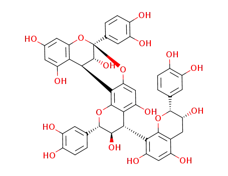 Molecular Structure of 114612-77-0 (8,14-Methano-2H,14H-[1,3]benzodioxocino[4,5-h]-1-benzopyran-3,5,11,13,15-pentol,2,8-bis(3,4-dihydroxyphenyl)-4-[(2R,3R)-2-(3,4-dihydroxyphenyl)-3,4-dihydro-3,5,7-trihydroxy-2H-1-benzopyran-8-yl]-3,4-dihydro-,(2S,3R,4S,8S,14R,15R)-)
