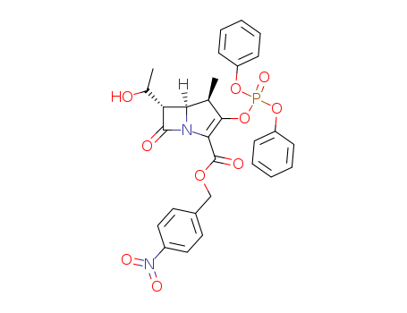 90776-59-3,beta-Methyl vinyl phosphate (MAP),1-Azabicyclo[3.2.0]hept-2-ene-2-carboxylicacid, 3-[(diphenoxyphosphinyl)oxy]-6-(1-hydroxyethyl)-4-methyl-7-oxo-,(4-nitrophenyl)methyl ester, [4R-[4a,5b,6b(R*)]]-;4-Nitrobenzyl(4R,5S,6S)-3-[(diphenylphosphono)oxy]-6-[(R)-1-hydroxyethyl]-4-methyl-7-oxo-1-azabicyclo[3.2.0]hept-2-ene-2-carboxylate;p-Nitrobenzyl(4R,5R,6S)-3-diphenylphosphoryloxy-6-[(1R)-1-hydroxyethyl]-4-methyl-7-oxo-1-azabicyclo[3.2.0]hept-2-ene-2-carboxylate;beta-Methyl vinyl phosphate (MAP);(4R,5R,6S)-4-nitrobenzyl 3-(diphenoxy phosphoryloxy)-6-((R)-1-hydroxyethyl)-4-methyl-7-oxo-1-azabicyclo[3.2.0] hept-2-ene-2-carboxylate; MAP;1-Azabicyclo[3.2.0]hept-2-ene-2-carboxylicacid, 3-[(diphenoxyphosphinyl)oxy]-6-[(1R)-1-hydroxyethyl]-4-methyl-7-oxo-,(4-nitrophenyl)methyl ester, (4R,5R,6S)-;