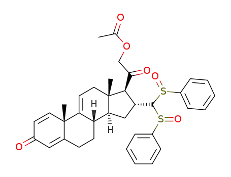 Molecular Structure of 144602-43-7 (Acetic acid 2-[(8S,10S,13S,14S,16R,17S)-16-(bis-benzenesulfinyl-methyl)-10,13-dimethyl-3-oxo-6,7,8,10,12,13,14,15,16,17-decahydro-3H-cyclopenta[a]phenanthren-17-yl]-2-oxo-ethyl ester)