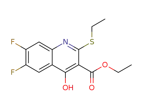 Molecular Structure of 154330-67-3 (Ethyl 6,7-difluoro-2-ethylmercapto-4-hydroxyquinoline-3-carboxylate)