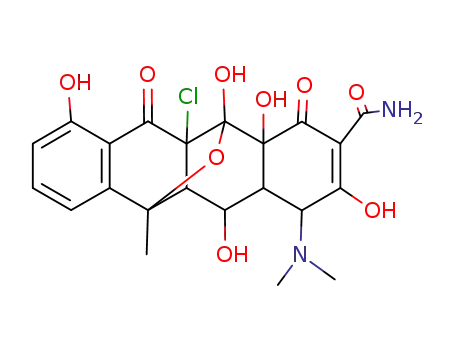 Molecular Structure of 2013-54-9 ((3E)-3-[amino(hydroxy)methylidene]-5a-chloro-1-(dimethylamino)-4a,5,7,12-tetrahydroxy-11-methyl-5,5a,11,11a,12,12a-hexahydro-5,11-epoxytetracene-2,4,6(1H,3H,4aH)-trione)