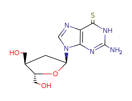 Molecular Structure of 69828-00-8 (6-thioguanine-alpha-2,3-dideoxy-3-(hydroxymethyl)-D-erythro-pentafuranose)
