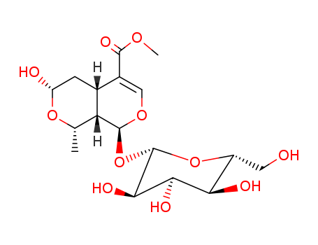 25406-64-8,Morroniside,1H,3H-Pyrano[3,4-c]pyran-5-carboxylicacid, 8-(b-D-glucopyranosyloxy)-4,4a,8,8a-tetrahydro-3-hydroxy-1-methyl-,methyl ester, [1S-(1a,3b,4ab,8b,8ab)]-; Morroniside (8CI);Morronisid; b-Morroniside