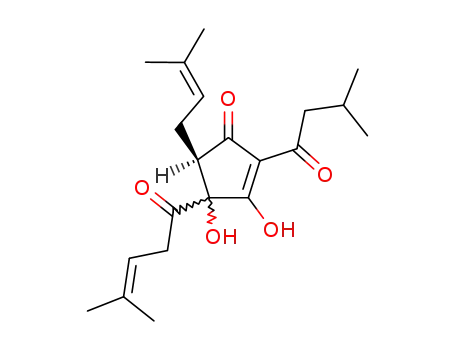 Molecular Structure of 25522-96-7 (3,4-dihydroxy-5-(3-methylbut-2-enyl)-2-(3-methyl-1-oxobutyl)-4-(4-methyl-1-oxopent-3-enyl)cyclopent-2-en-1-one)