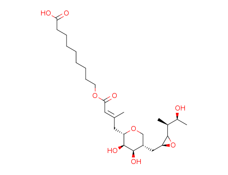 12650-69-0,Mupirocin,5,9-Anhydro-2,3,4,8-tetradeoxy-8-[[3-(2-hydroxy-1-methylpropyl)oxiranyl]methyl]-3-methyl-[2E,8[2S,3S(1S,2S)]]-L-talonon-2-enonic acid 8-carboxyoctyl ester;Mupirocinum;Pseudomonic acid;Pseudomonic acid A;UNII-D0GX863OA5;