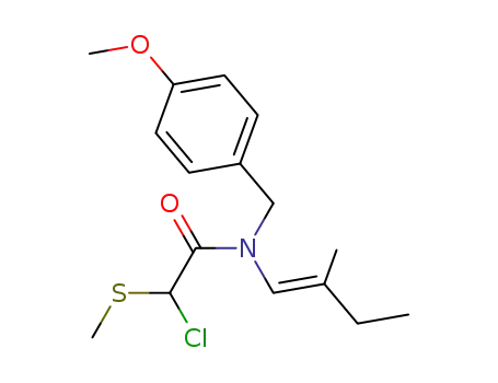 Molecular Structure of 1027595-29-4 (2-Chloro-N-(4-methoxy-benzyl)-N-((E)-2-methyl-but-1-enyl)-2-methylsulfanyl-acetamide)