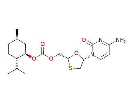 Molecular Structure of 1012053-56-3 ((2R,5S)-5-(4-amino-2-oxo-pyrimidin-1-yl)-1,3-oxathiolane-2-methyl-(2'S-isopropyl-5'R-methyl-1'R-cyclohexyl)-carbonic acid diester)