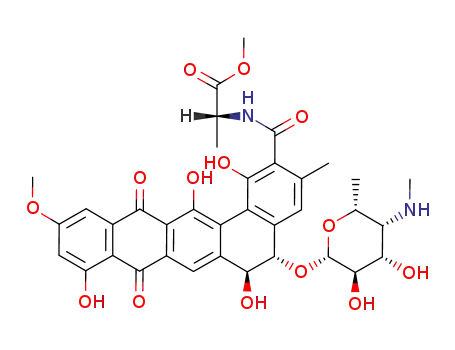 D-Alanine, N-((5-((4,6-dideoxy-4-(methylamino)-beta-D-galactopyranosyl)oxy)-5,6,8,13-tetrahydro-1,6,9,14-tetrahydroxy-11-methoxy-3-methyl-8,13-dioxobenzo(a)naphthacen-2-yl)carbonyl)-, methyl ester, (5S-trans)-