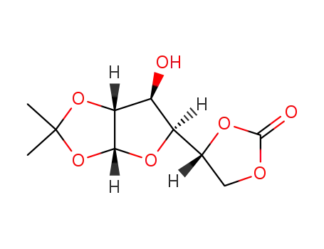 Molecular Structure of 2875-90-3 (4-(6-hydroxy-2,2-dimethyltetrahydrofuro[2,3-d][1,3]dioxol-5-yl)-1,3-dioxolan-2-one (non-preferred name))