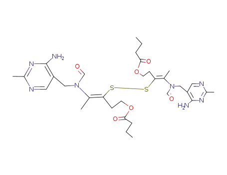 Molecular Structure of 54690-41-4 ([(Z)-4-[(4-amino-2-methyl-pyrimidin-5-yl)methyl-formyl-amino]-3-[(E)-2-[(4-amino-2-methyl-pyrimidin-5-yl)methyl-formyl-amino]-5-butanoyloxy-pent-2-en-3-yl]sulfanyl-pent-3-enyl] butanoate)