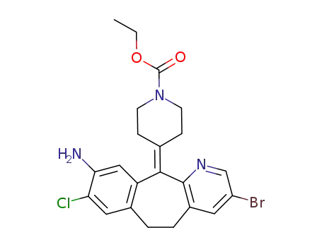 Molecular Structure of 193276-44-7 (4-<3-bromo-8-chloro-5,6-dihydro-9-amino-11H-benzo-<5,6>cyclohepta<1,2-b>pyridin-11-ylidene>-1-piperidinecarboxylic acid ethyl ester)