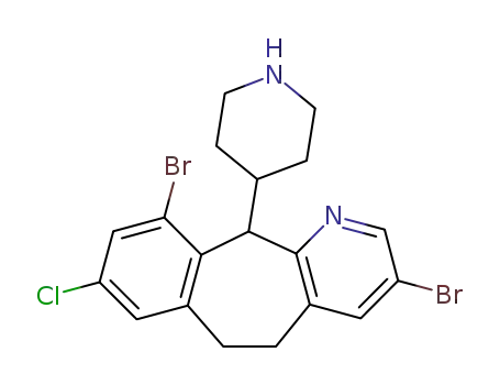 Molecular Structure of 193276-48-1 ((8-chloro-3,10-dibromo-6,11-dihydro-5H-benzo-<5,6>cyclohepta<1,2-b>pyridin-11-yl)-1-piperidine)