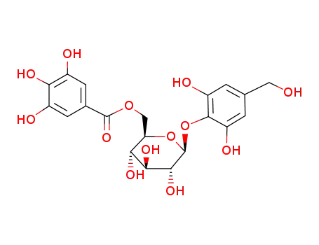 Molecular Structure of 67771-98-6 (3,4,5-Trihydroxy-benzoic acid (2R,3S,4S,5R,6S)-6-(2,6-dihydroxy-4-hydroxymethyl-phenoxy)-3,4,5-trihydroxy-tetrahydro-pyran-2-ylmethyl ester)